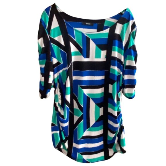 Alfani Womens Half Sleeve Geometric Blouse-Rush Detail-Multicolor-Size L - Picture 1 of 7
